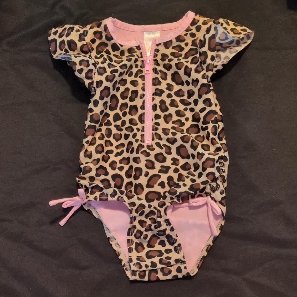 Cat & Jack Leopard Print Pink Trim One Piece Swimsuit